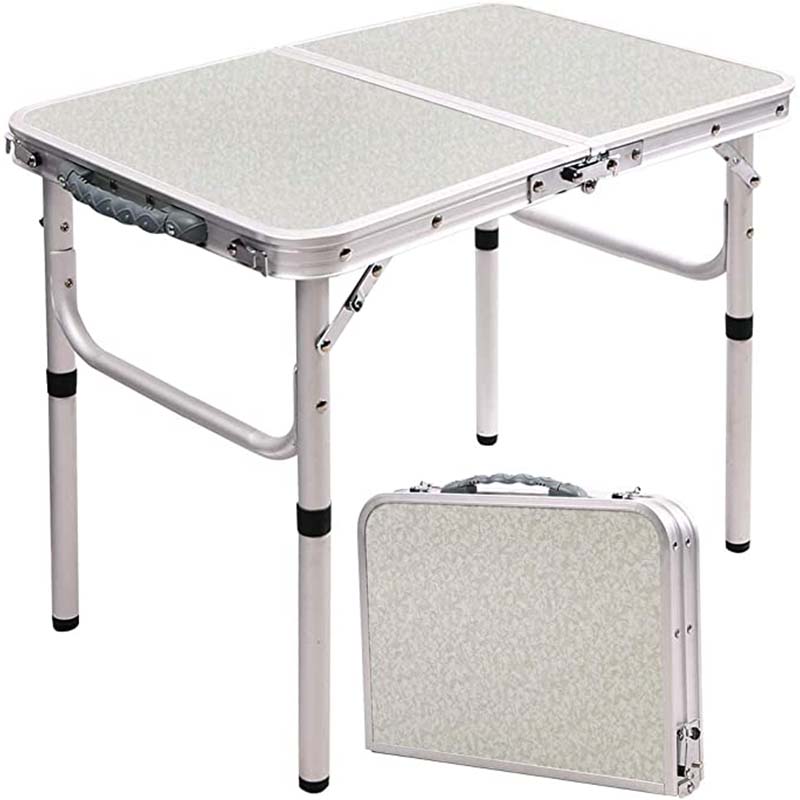 Height adjustable folding camping table