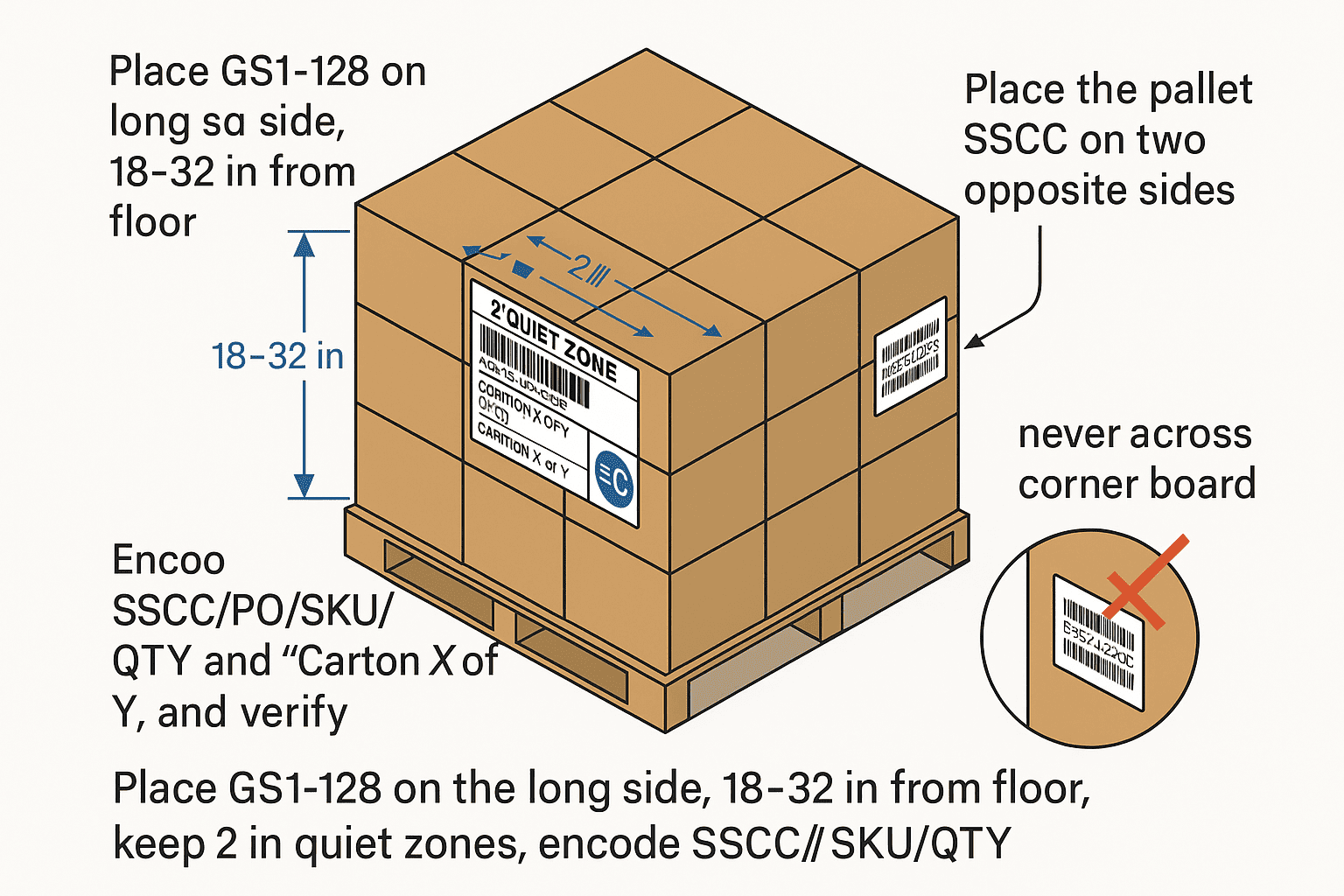 GS1-128 Carton Label and SSCC Pallet Label Placement GS1-128 carton label for palletization in U.S. DCs