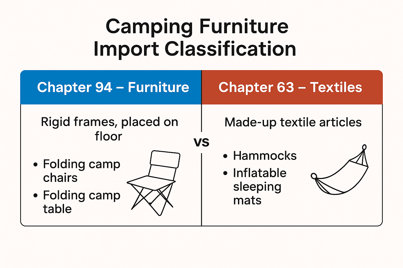 camping furniture import classification